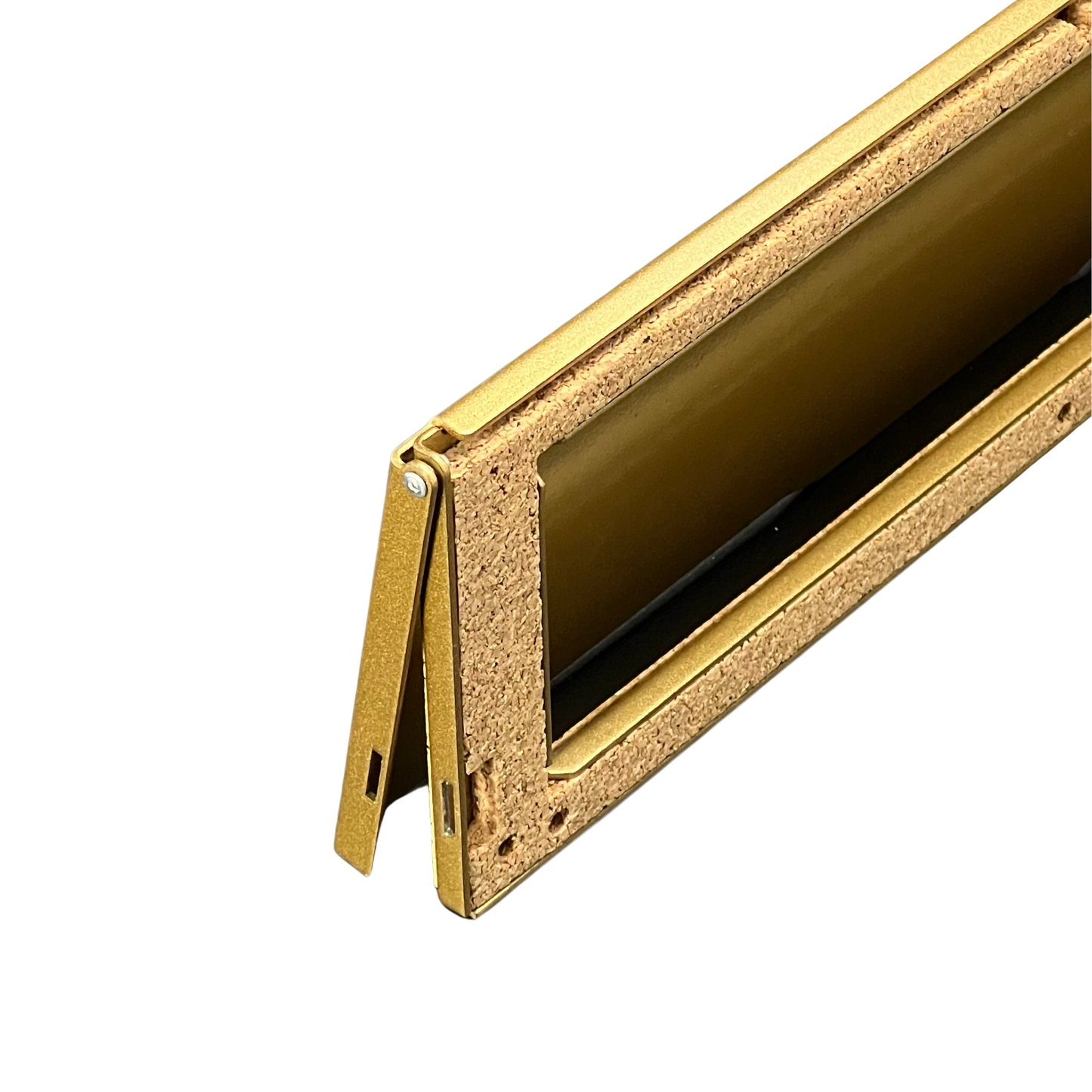 A brass colour letterbox cover with a cork gasket